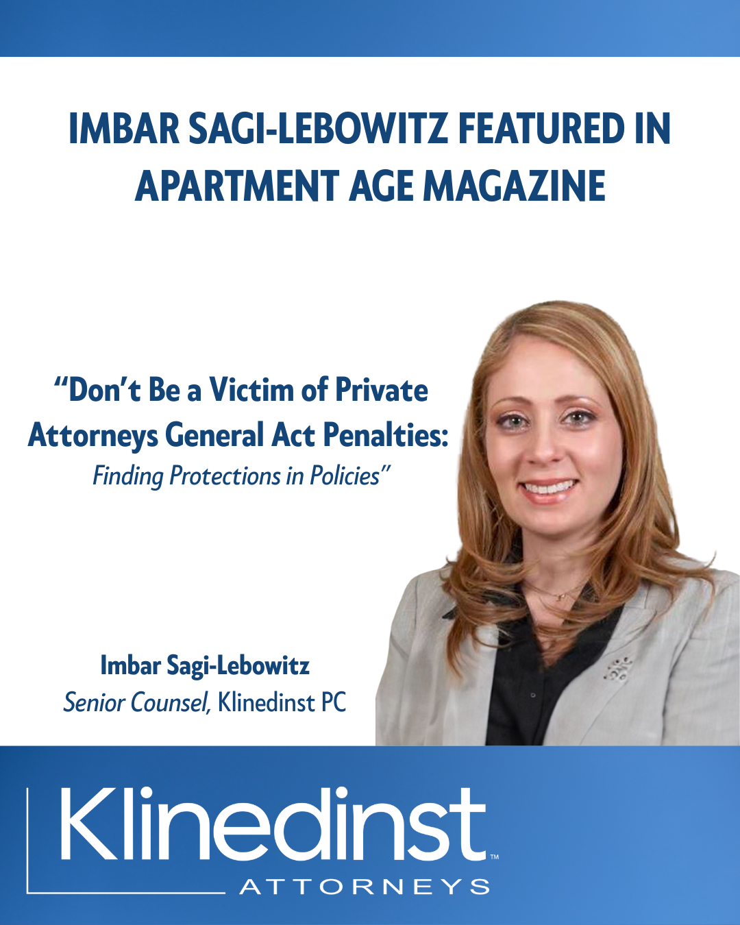 Imbar Sagi-Lebowitz Klinedinst Senior Counsel featured in Apartment Age Magazine on employment law
